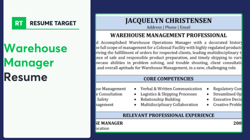 Warehouse Manager Resume Sample