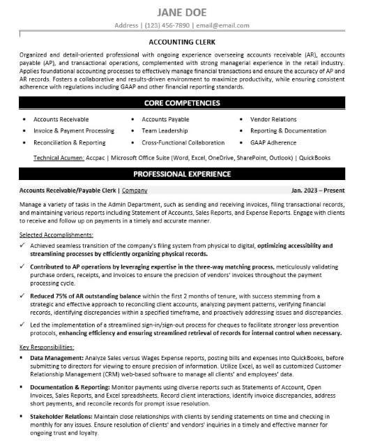 Accounting Clerk Resume Sample & Template