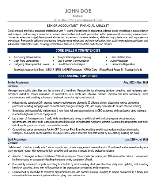 Senior accountant resume sample template