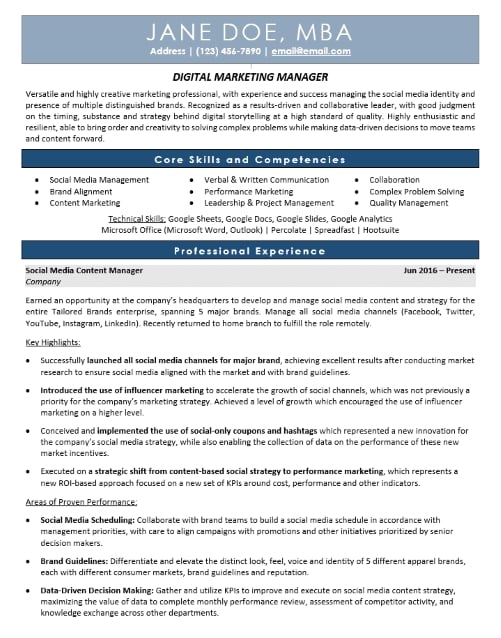 Digital Marketing Manager Resume Sample & Template