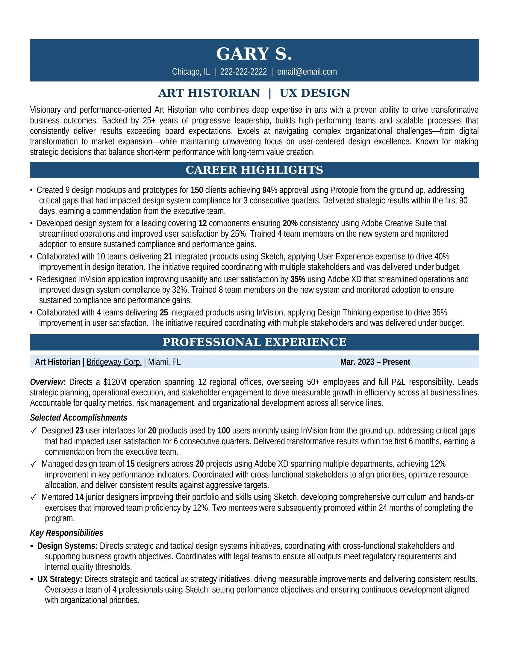 Art Historian Resume Sample - Professional Summary, Skills & Career Highlights