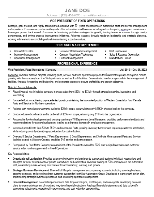 VP Operations Resume Sample & Template