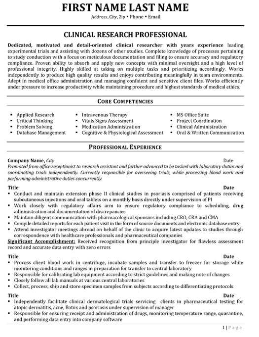 Clinical Research Resume Sample & Template