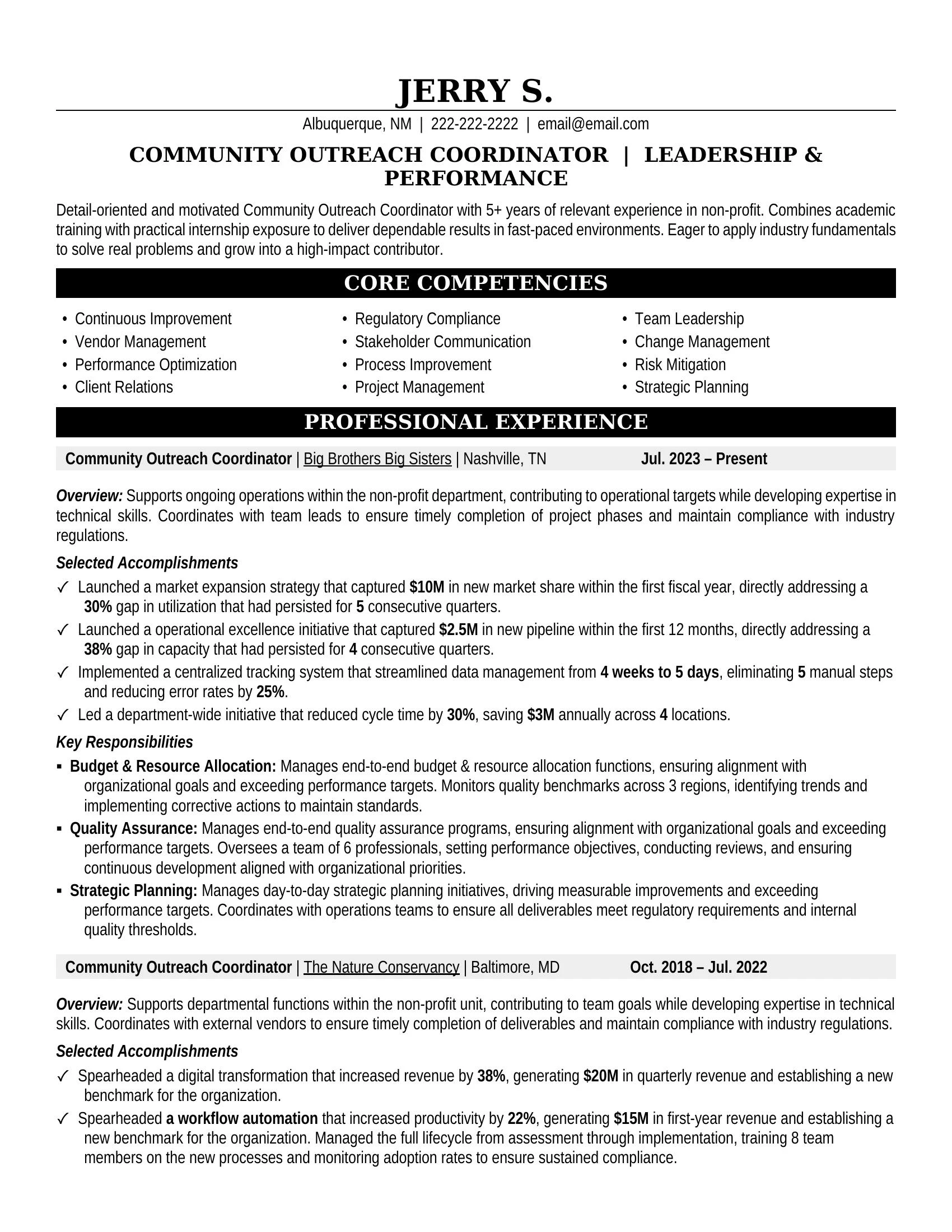 Community Outreach Coordinator Resume Sample - Non Profit Resume Example
