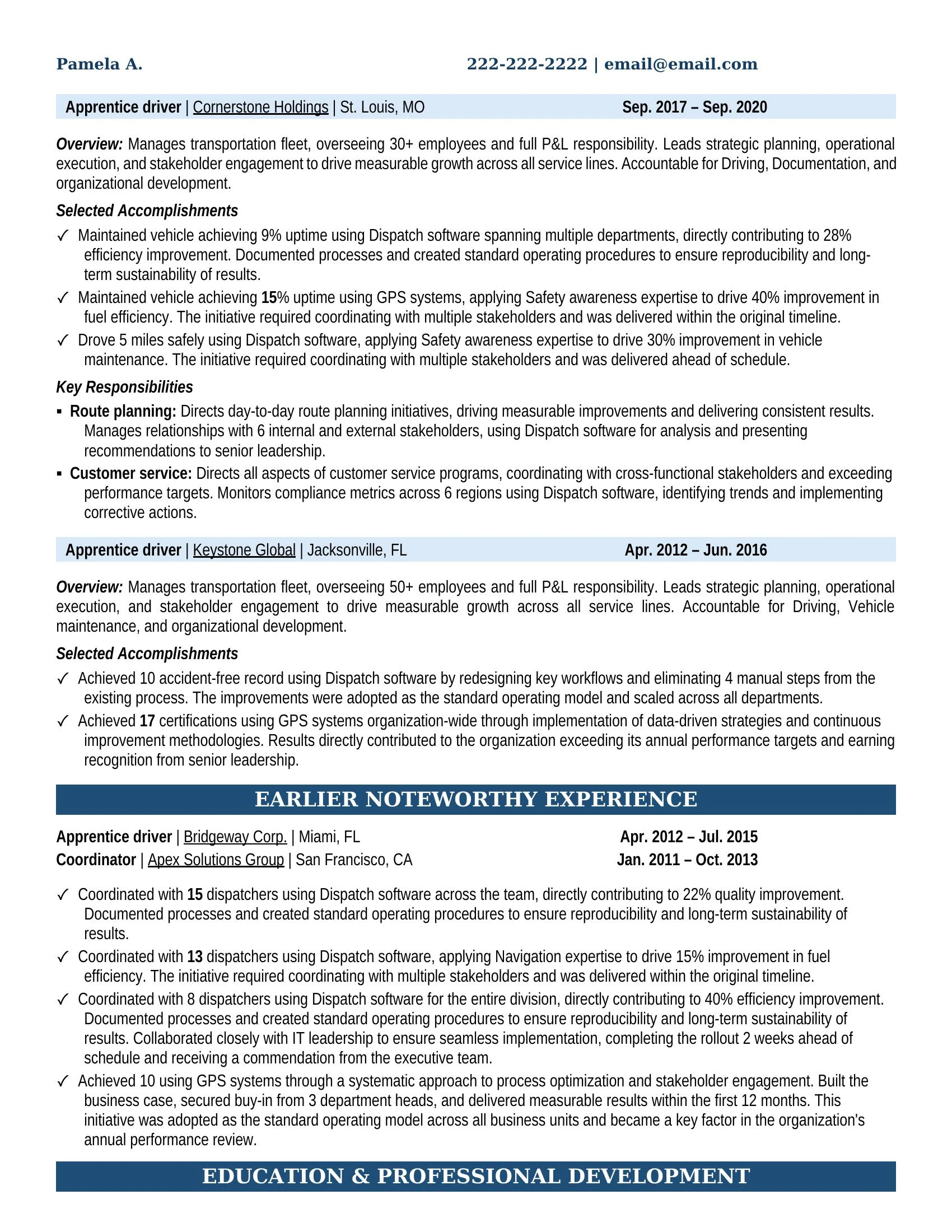 Conductor Resume Example - Work Experience & Education