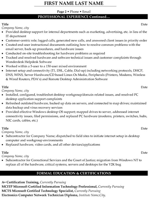 Technical Support Engineer Resume Sample & Template Page 2