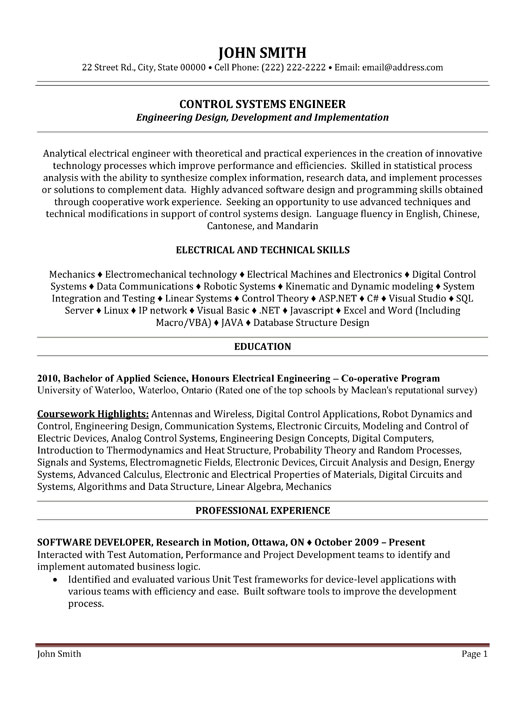 Control Systems Engineer Resume Sample & Template