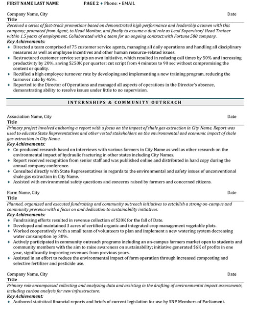 Environmental Protection Resume Sample & Template Page 2