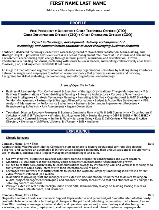 Chief Operations Officer Resume Sample & Template