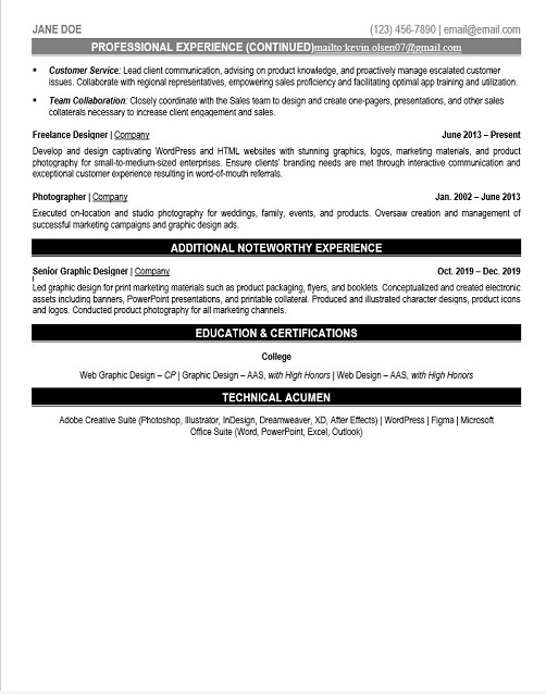 Art director Resume Sample & Template Page 2