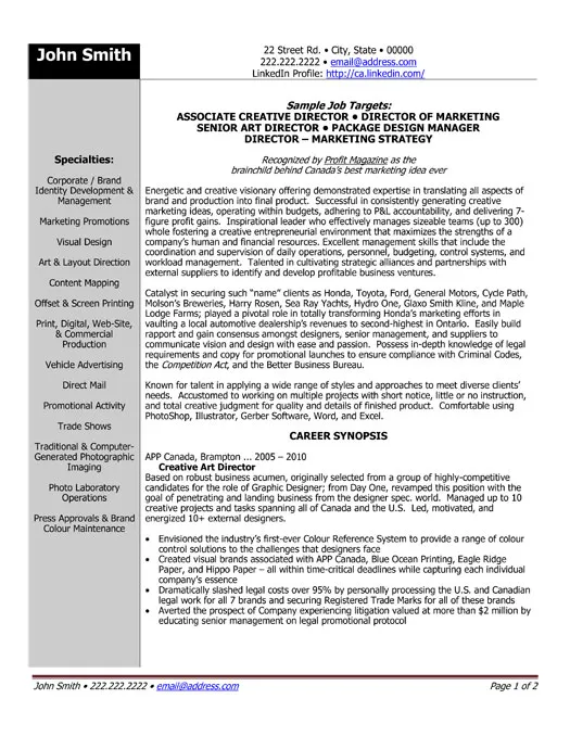 Creative Art Director Resume Sample - Design Resume Example 2026