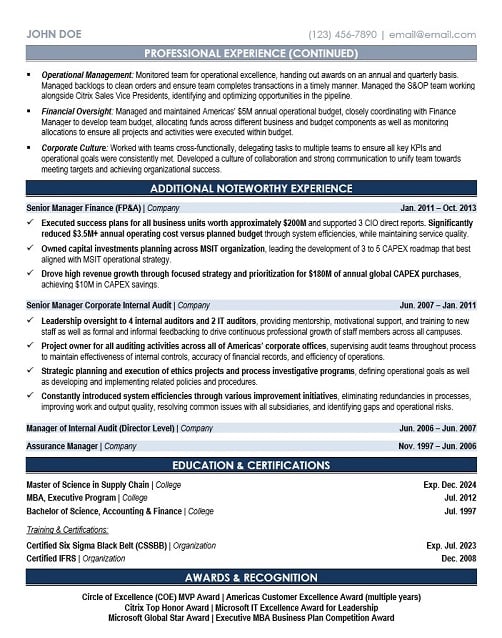 Business Operations Director Resume Sample & Template Page 2