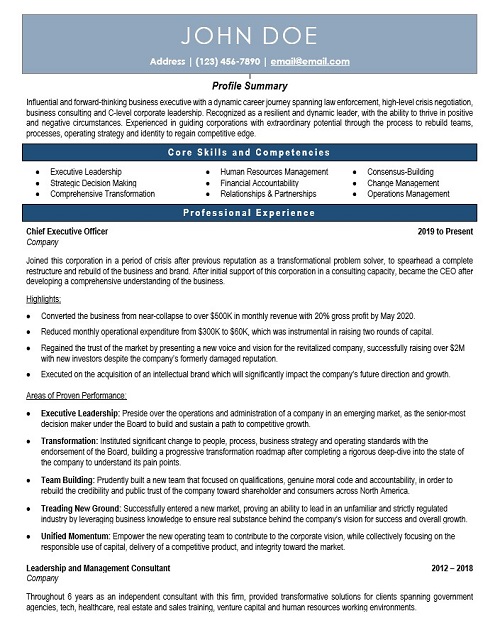 Chief Executive Officer Resume Sample & Template