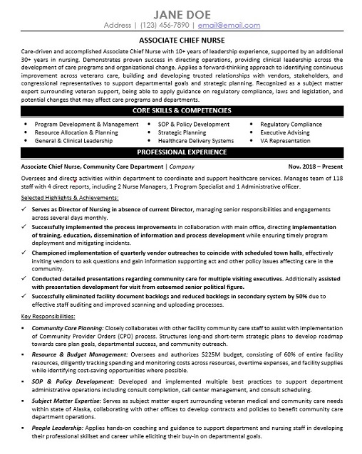 Chief Nurse Resume Sample & Template