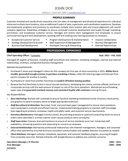 Chief Operating Officer Resume Sample & Template