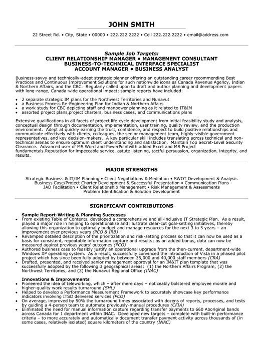 Client Relationship Manager Resume Sample & Template