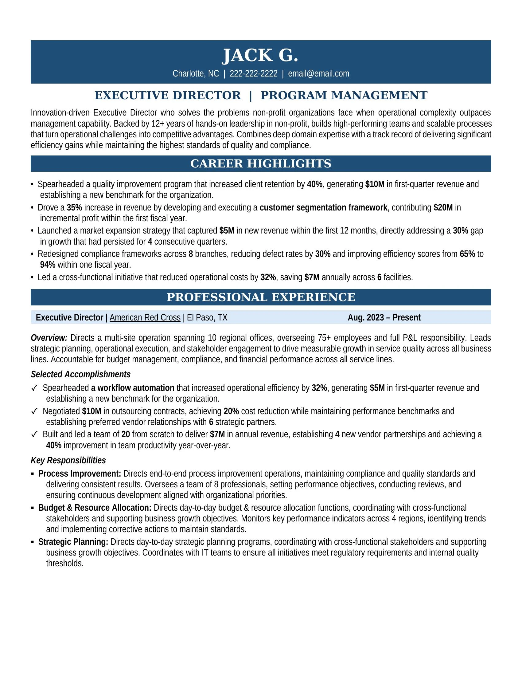 Executive Director Resume Sample - Non Profit Resume Example