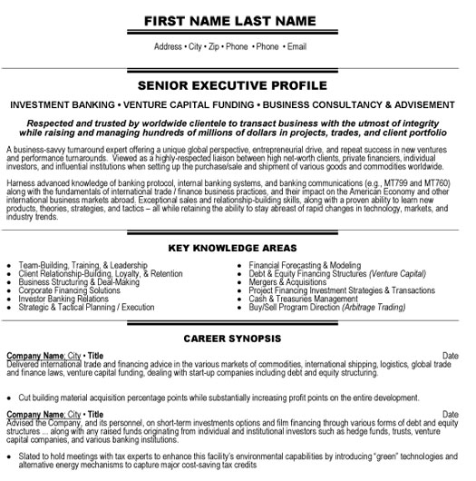 Executive Investment Banker Resume Sample & Template