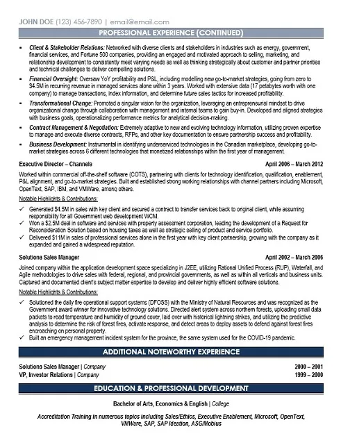 Sales Leader Resume Sample - Sales Resume Example 2026