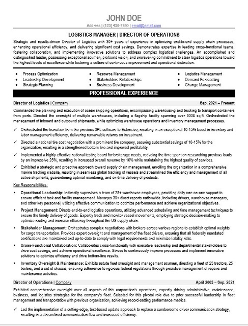 Logistics Director Resume Sample & Template