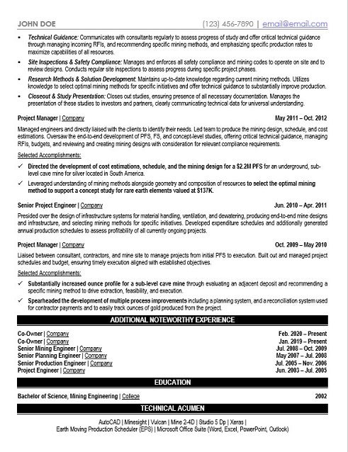 Mining VP Resume Sample & Template Page 2