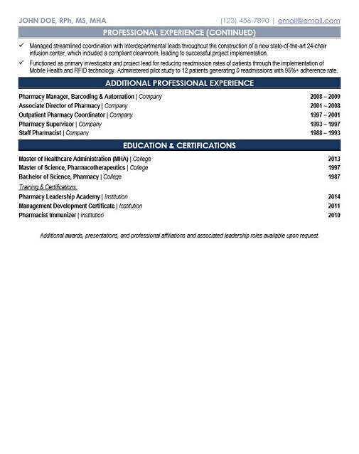 Pharmacy Director Leader Resume Sample & Template Page 2