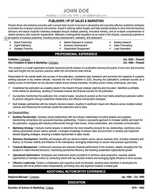 Publishing VP Resume Sample & Template