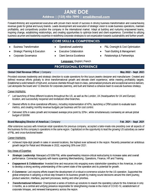 Global CRO Resume Sample & Template