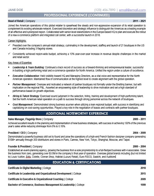 Global CRO Resume Sample & Template Page 2