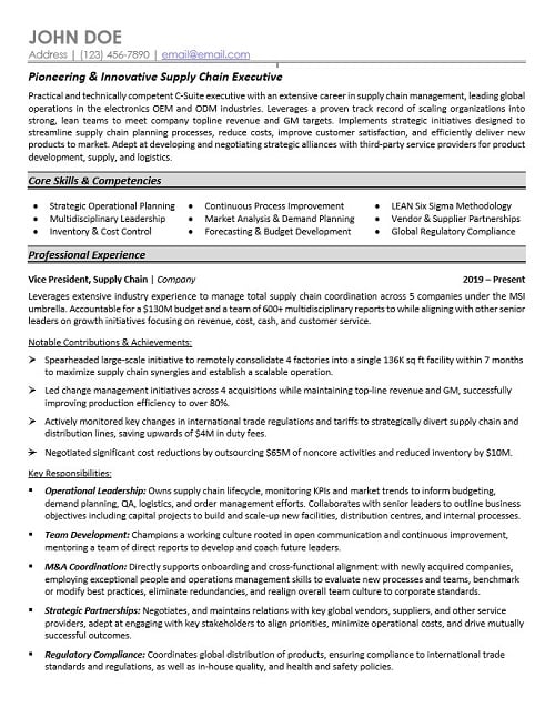 Supply Chain VP Resume Sample & Template