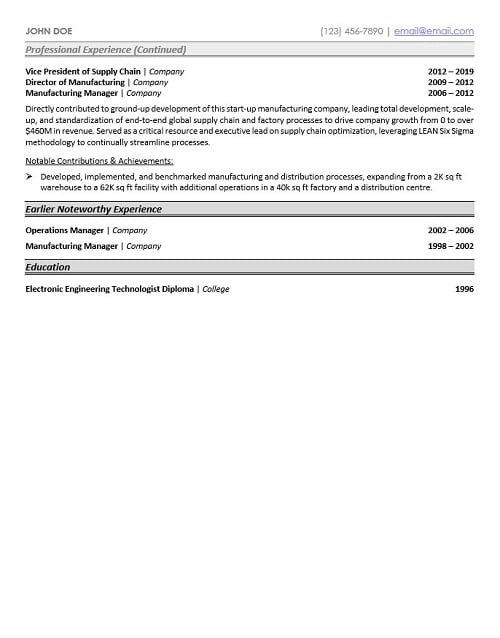 Supply Chain VP Resume Sample & Template Page 2