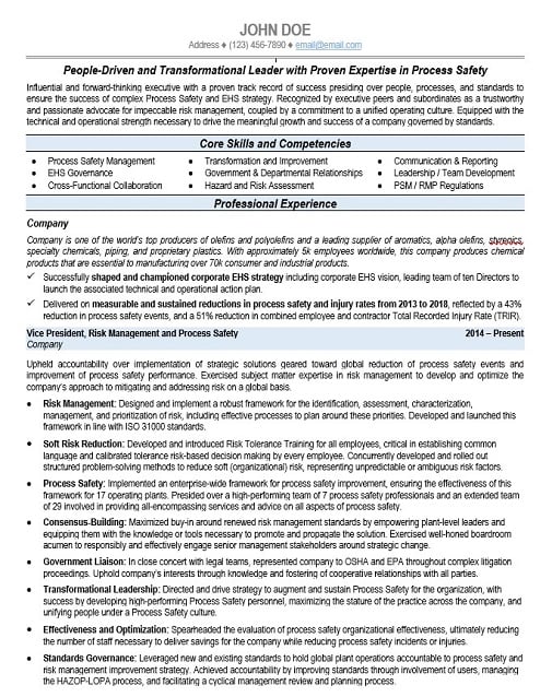 VP of Risk Management Resume Sample & Template