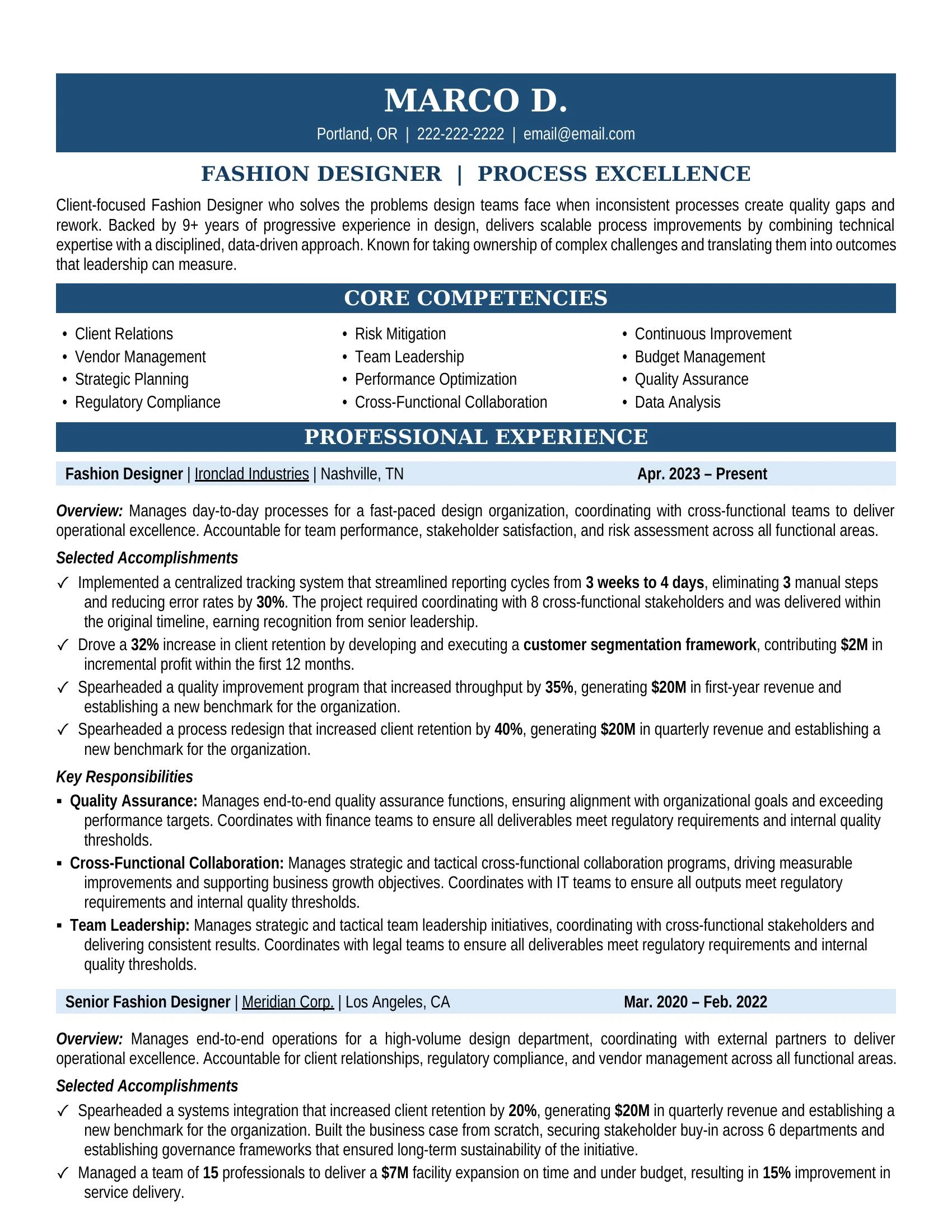 Fashion Designer Resume Sample - Design Resume Example