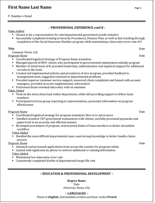 Administrative Official Resume Sample & Template Page 2