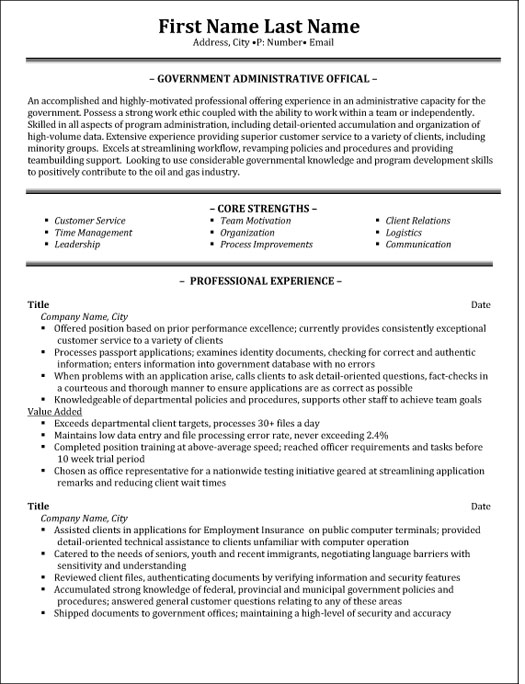 Administrative Official Resume Sample & Template