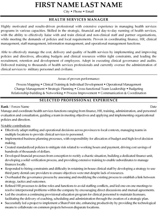 Health Services Manager Resume Sample & Template