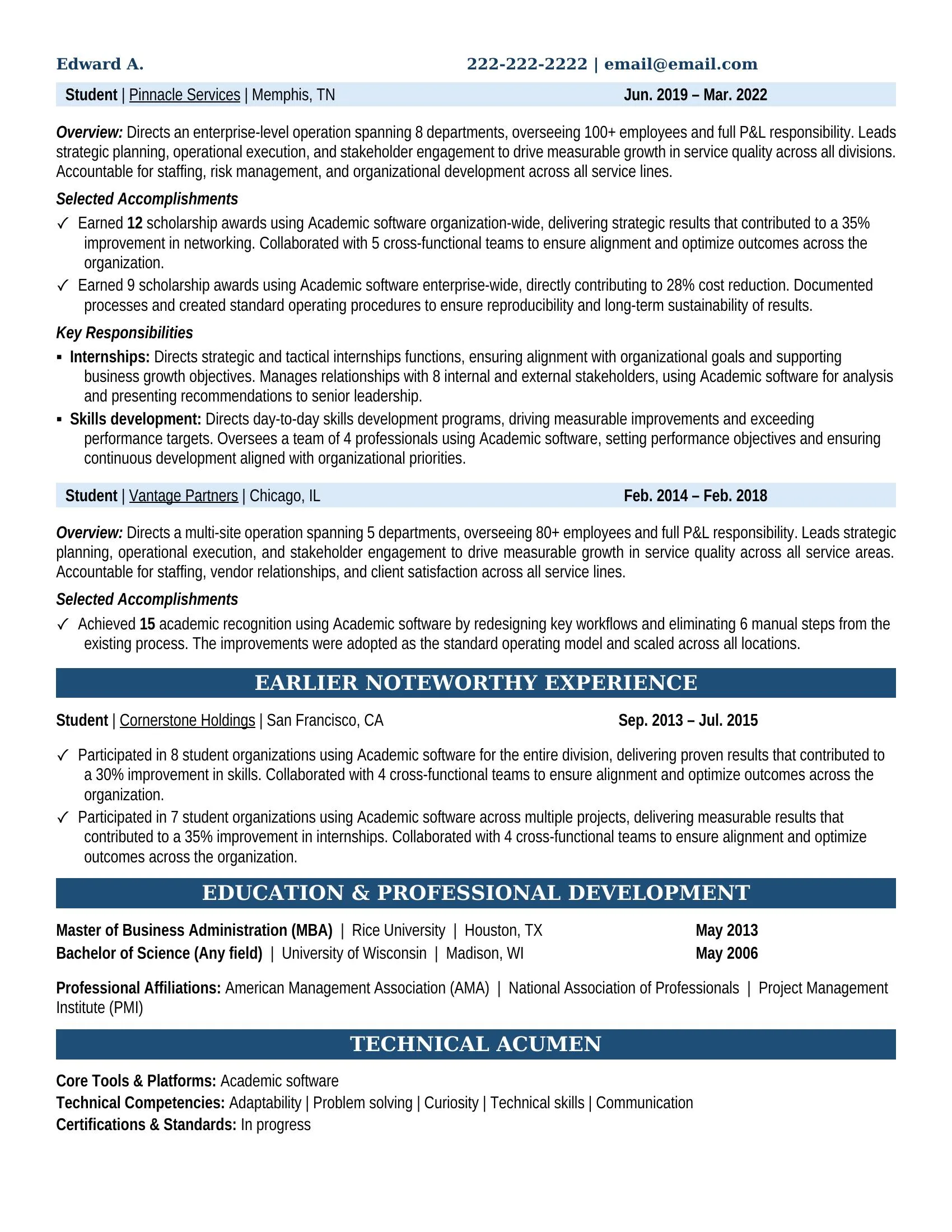 Healthcare Pharma Consultant Resume Example - Work Experience & Education