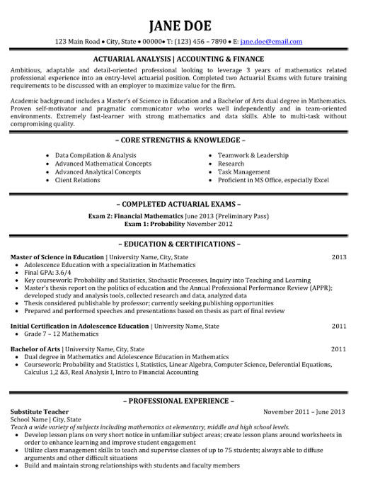 Actuary Resume Sample & Template