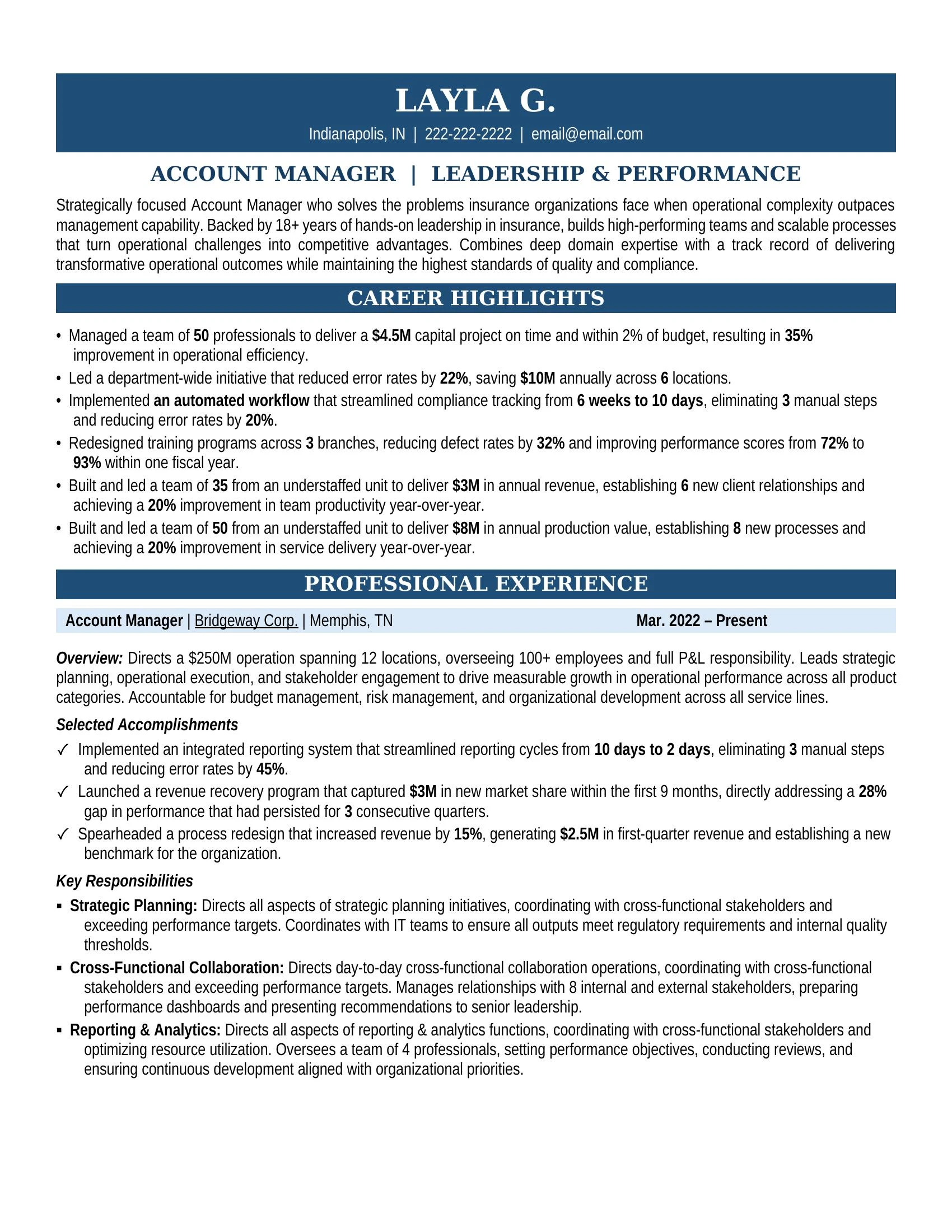 Account Manager Resume Sample - Insurance Resume Example