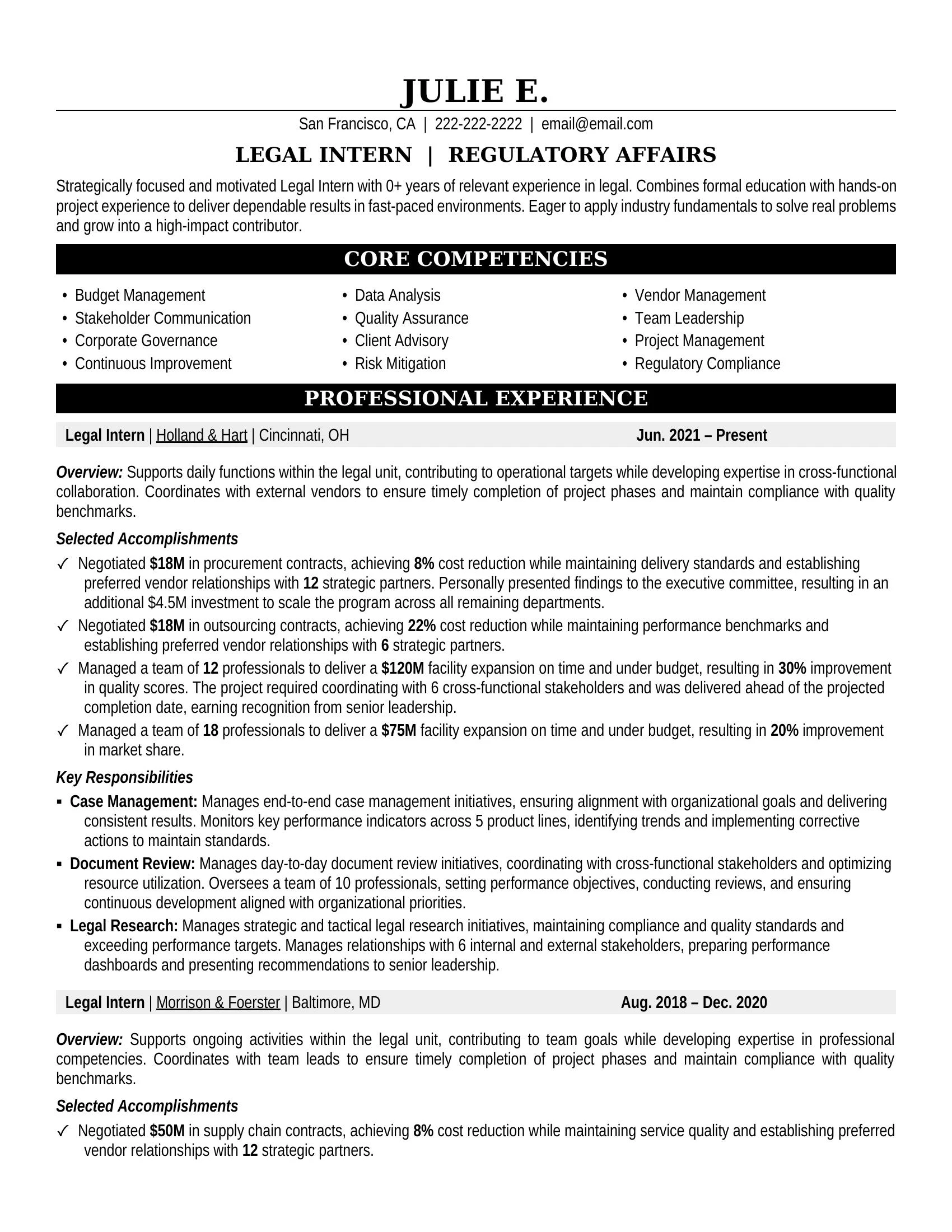 Legal Intern Resume Sample - Legal Resume Example 2026
