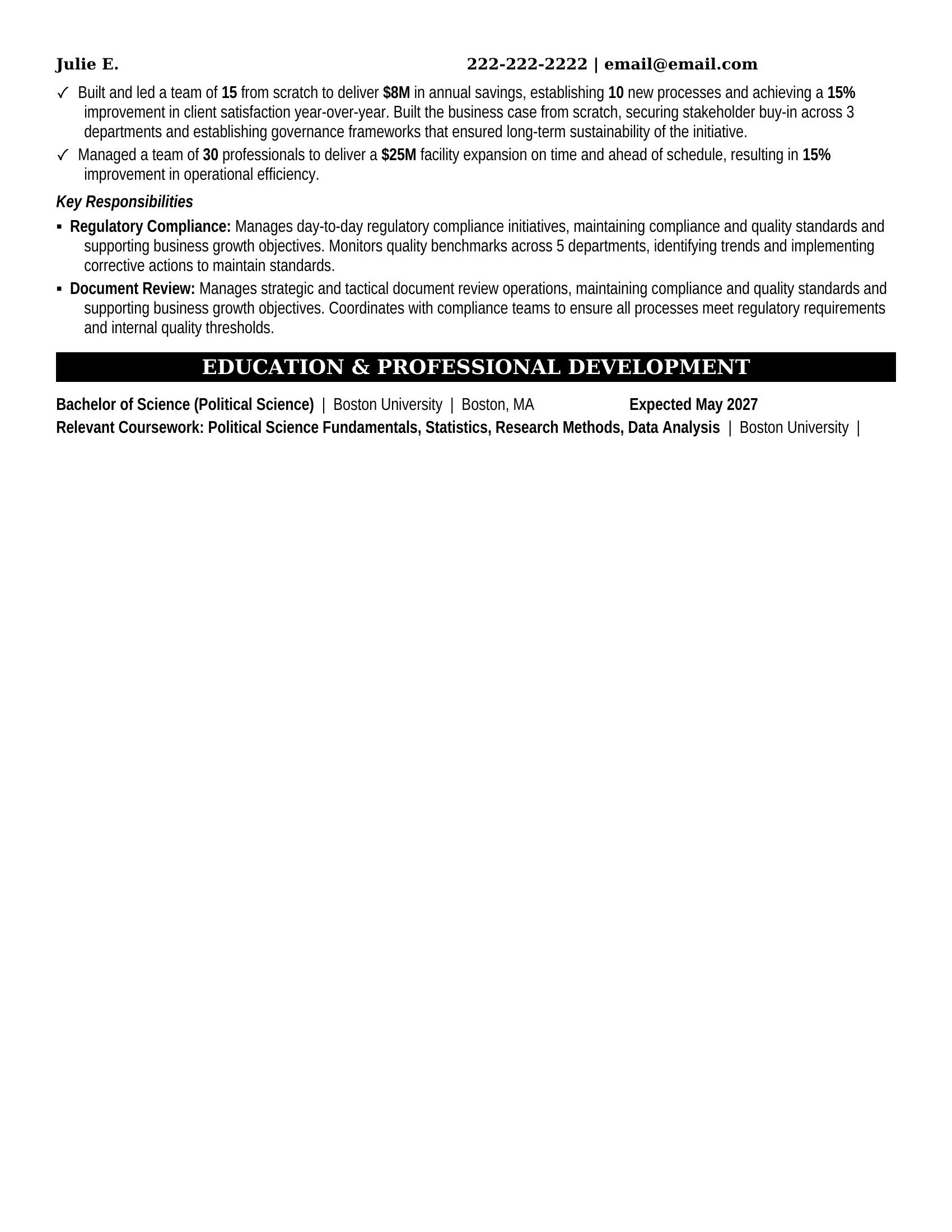 Legal Intern Resume Example - Work Experience & Education