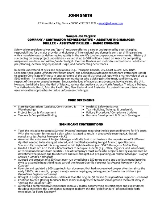 Rig / Driller / Barge Engineer Resume Sample - Page 1
