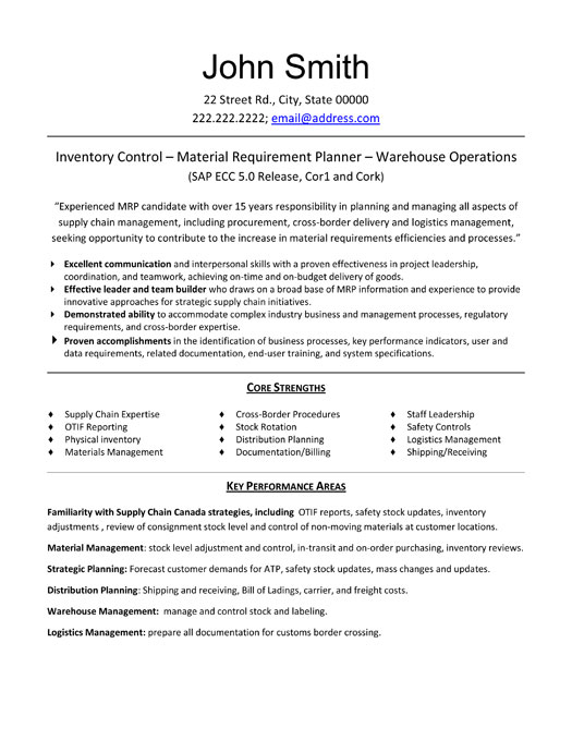 Inventory Control Resume Sample & Template