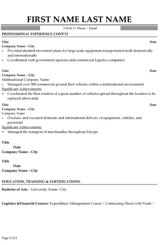 Logistic Specialist Resume Sample & Template Page 2