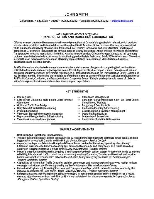 Executive Transportation Marketing Coordinator Resume Sample - Executive Resume Example 2026