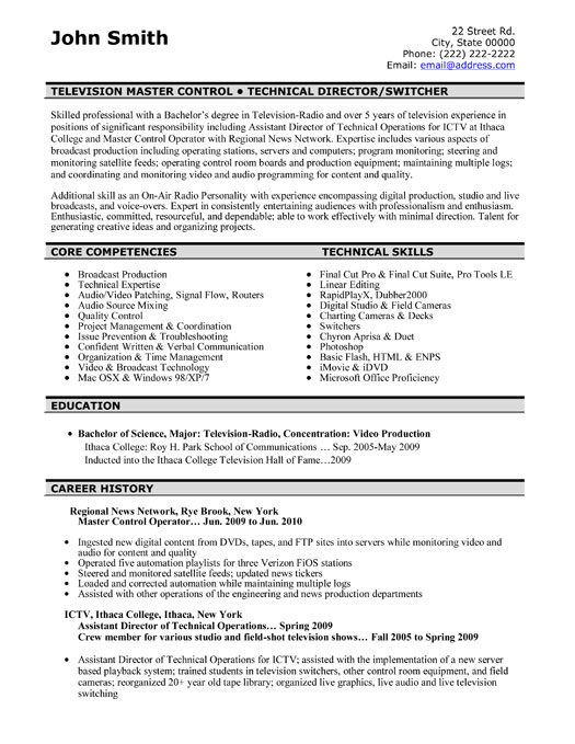 Television Master Controller Resume Sample & Template