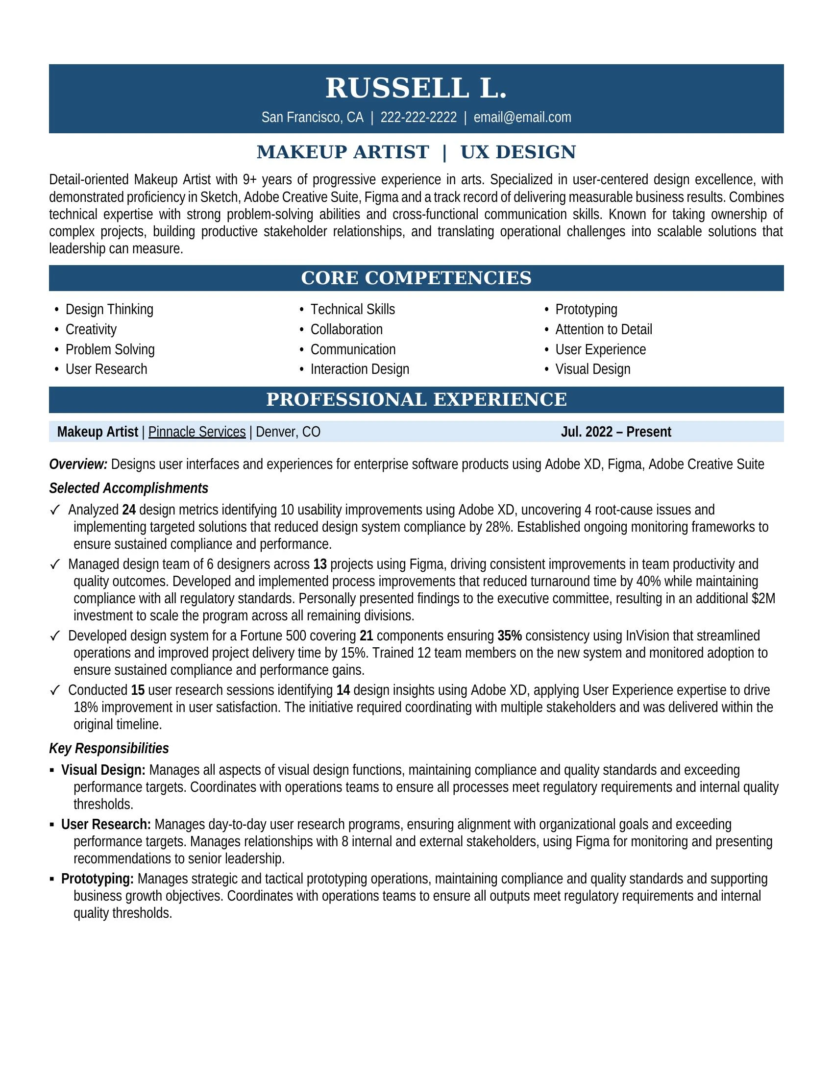Makeup Artist Resume Sample - Arts Resume Example 2026