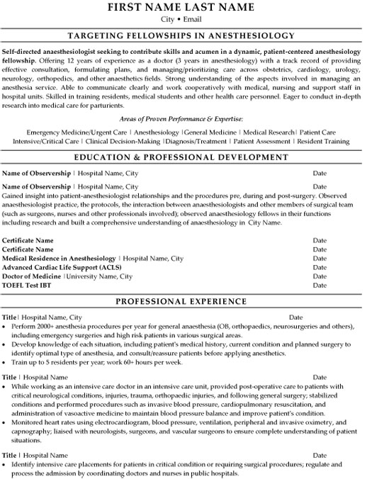 Anesthesiologist Resume Sample & Template