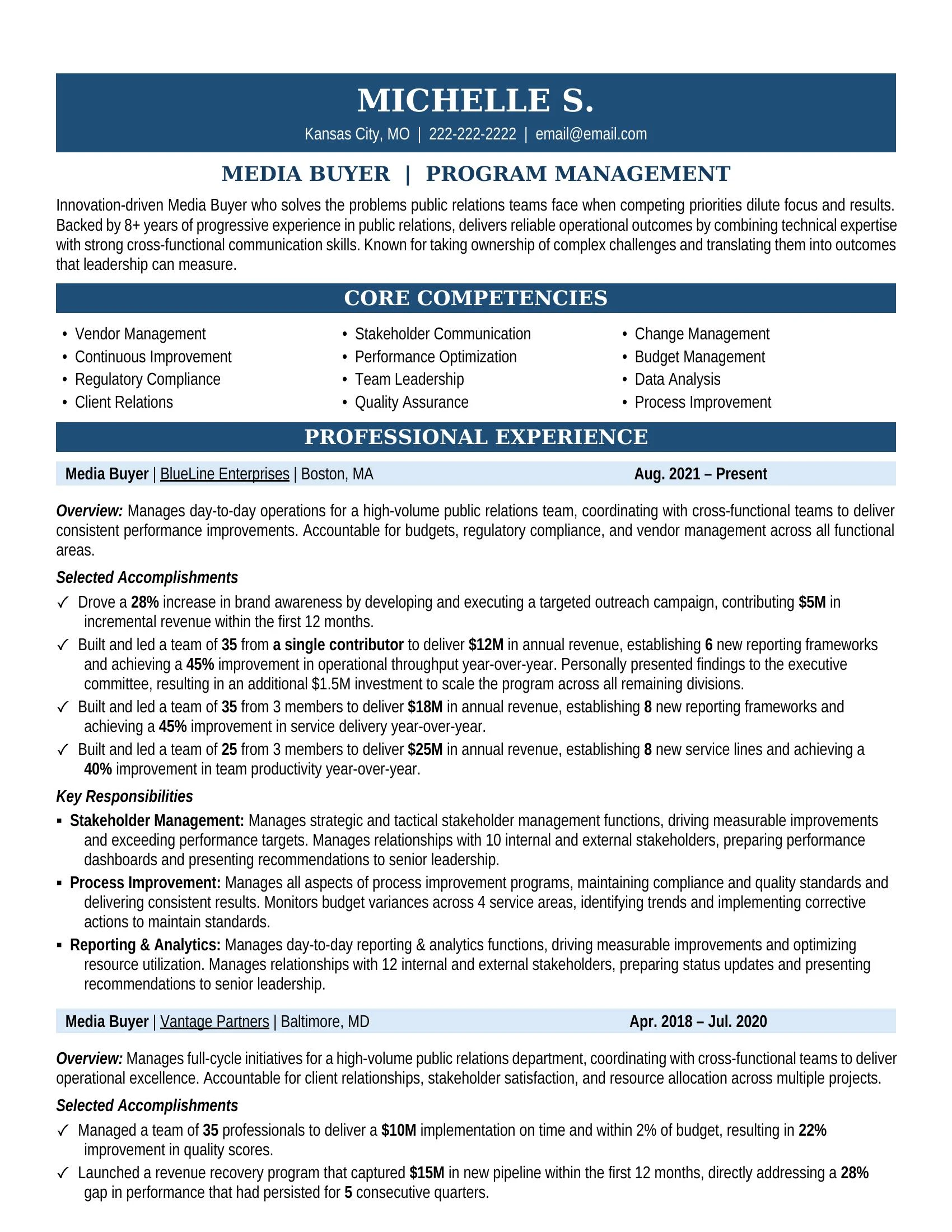 Media Buyer Resume Sample - Public Relations Resume Example 2026
