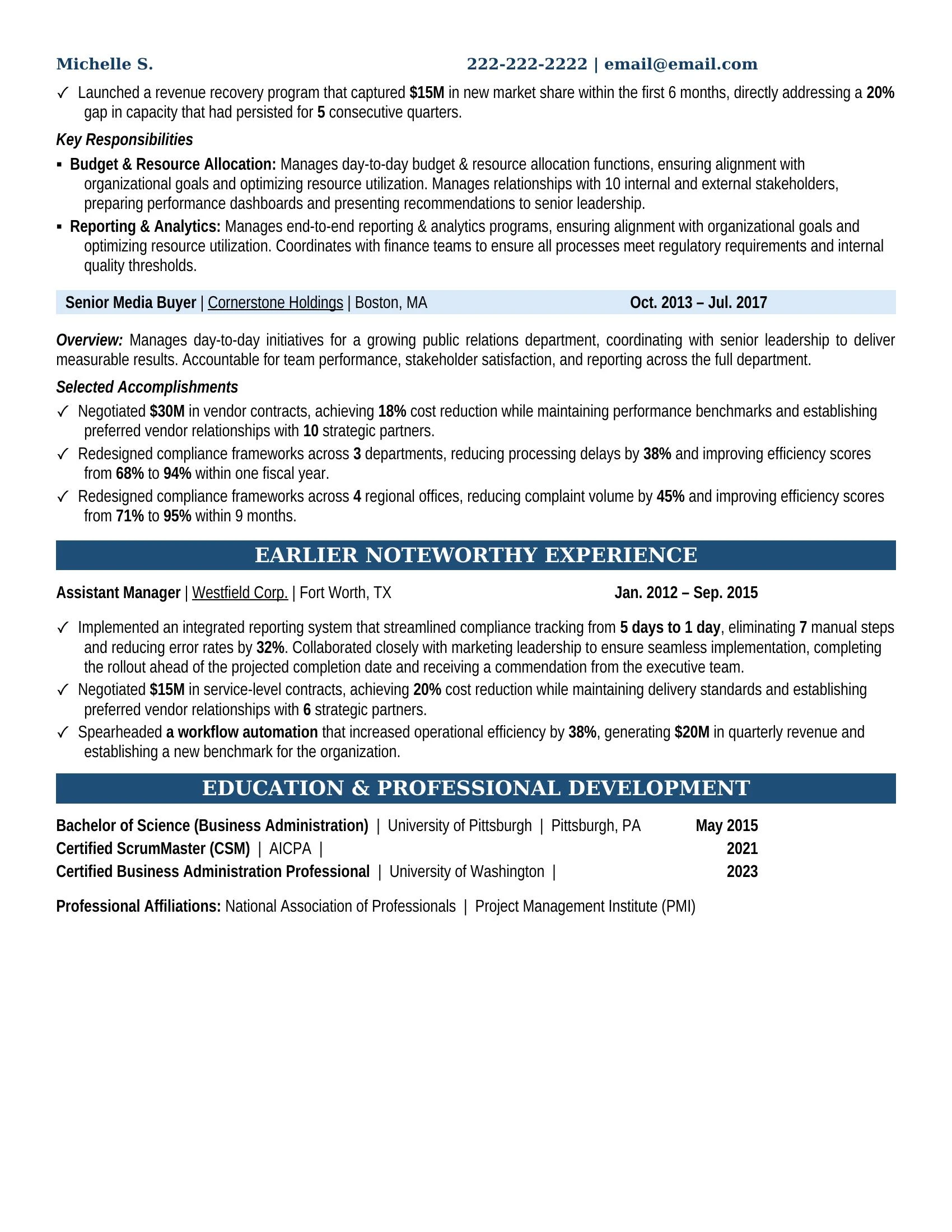 Media Buyer Resume Example - Work Experience & Education